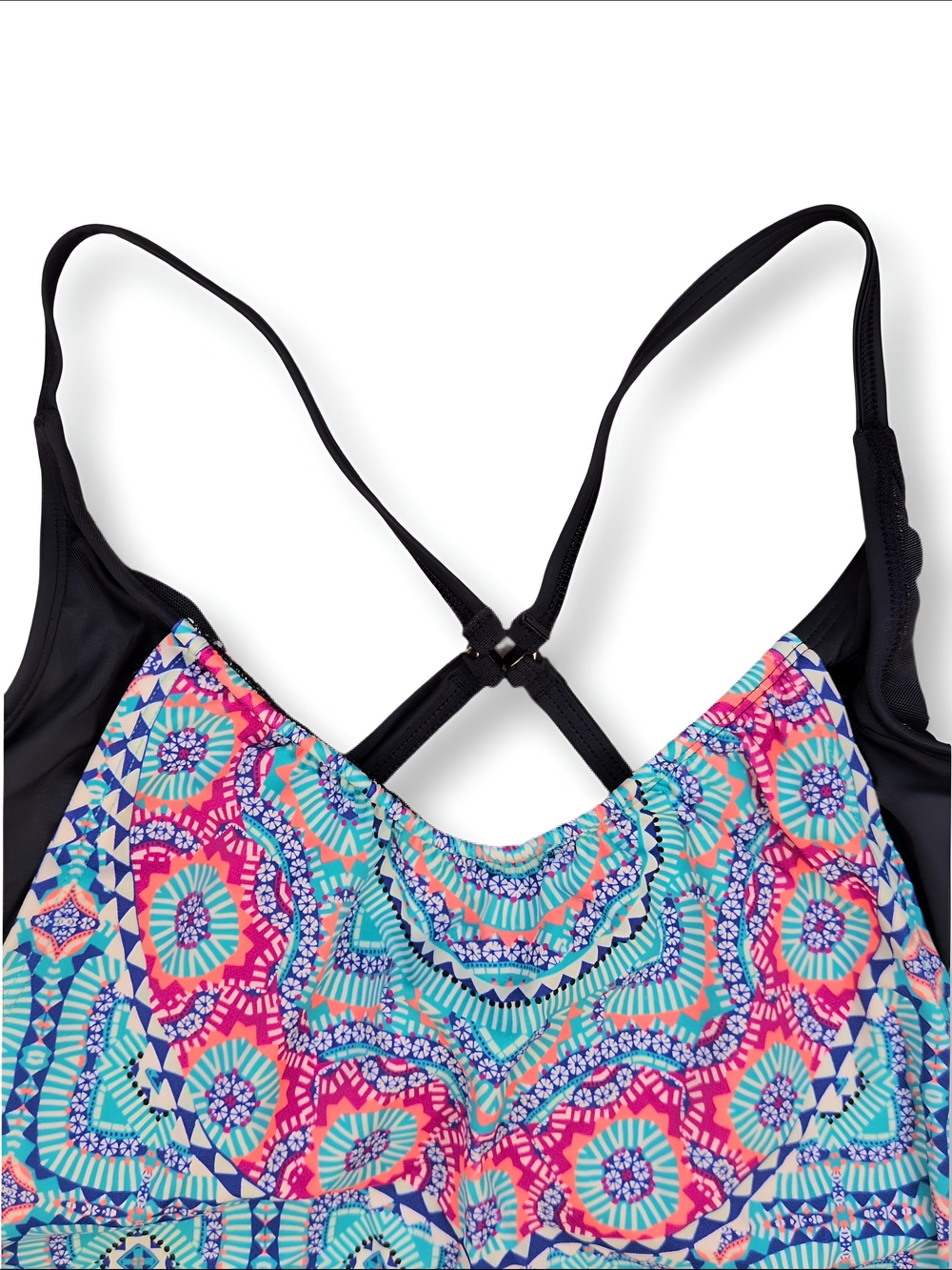 Athleta Fiji Blousy Tankini Swim Top Blue And Pink Size 36D Or 36DD Navy Straps - Picture 4 of 6